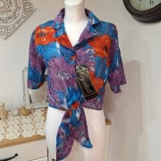 Crystals bluzka S wiskoza kolorowa kołnierzyk wiązana w talii fioletowa