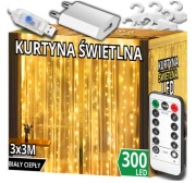 KURTYNA ŚWIETLNA 300 LED CIEPŁE 3x3 USB ŚWIĄTECZNE CHOINKOWE GIRLANDA PILOT