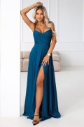 646-2 Długa sukienka wieczorowa na ramiączkach z rozcięciem na nodze 