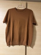 Sweterek dzianinowy damski XL krótki rękaw kolor ciemnomiodowy