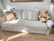 Sofa z funkcją spania IKEA Holmsund + pokrowiec beżowy i niebieski  