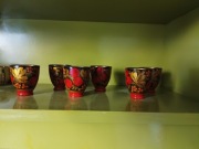 Komplet kubeczkow i łyzek drewnianych malowanych chińskich