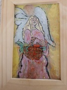 Aniolek .obraz malowany na szkle.