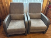 2 fotele - materiałowe siedzisko, boczki skórzane szare