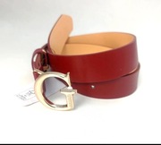 Guess Pasek Damski Bordeaux Skóra Licowa Icon Buckle New Shiny Gold  