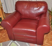 FOTEL- Skórzany, bordowy, szeroki, wygodny - BDB- KRAKÓW
