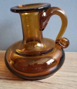 Stary świecznik kaganek szkło miodowe design PRL