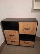 Regał czarny mat/dąb, industrialny, STONE II