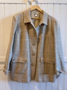 Wełniana kurtka płaszcz w pepitkę beżowa camelowa