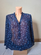 Modna syfonowa koszula, niebieska koszula w ptaki, koszula na lato