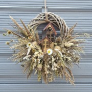 Wianek na drzwi dekoracja ozdoba prezent wielkanoc suche trawy natura boho 