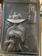 Obraz kobieta w kapeluszu czarny drewniana rama 96x 68