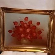 Obraz malowany olejny w pięknej złotej ramie, róże