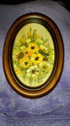 Obrazek owalny kwiaty akryl podpis autora 
