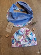 Czapka z chustą komplet zestaw na wiosnę błękit kwiaty 