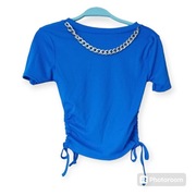 Nowa krótsza bluzeczka prążek chabrowy z łańcuchem r uniwersalny 