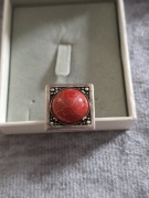 Pierścionek srebrny PRL 925 z koralem vintage rozmiar 16