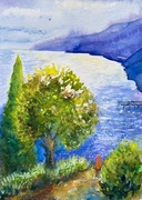 Kot patrzy na morze. Original Akwarela A4