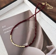 Naszyjnik Koraliki Granat Czerwony Fasetowane