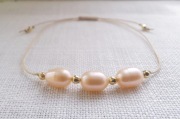 Bransoletka sznurkowa Perła kremowa naturalna słodkowodna rękodzieło 