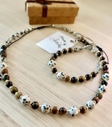 Made by JustiArt- komplet biżuterii jaspis dalmatyński,Picasso,tygrysie oko