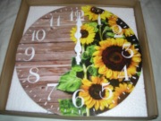 Zegar ścienny pokojowy żółty słoneczniki brązowy nowy cichy