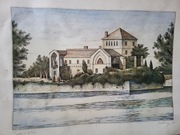 Okazja Niemiecki malarz Pejzaż Budynek Dworek Zamek