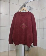 Sweter klasyczny XL czerwony burgundowy z haftem elegancki męski  wełniany