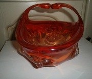 KOSZ KOSZYK POMARAŃCZ CZERWIEŃ CIENIOWANE GRUBE SZKŁO MURANO PRL