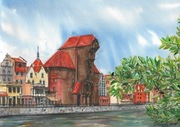 akwarela "Żuraw Gdańsk" A4 Witkowska oryginał