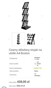 Stojak na ulotki, gazety A4 Boston czarny nowy, składany+torba