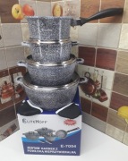 Garnki. Komplet szarych Marmurowych Garnków Elitehoff GAZ Indukcja 7054