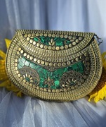 Torebka orientalna boho bohemian kopertówka metalowa retro mozaika zielona