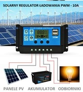 REGULATOR ŁADOWANIA PANELI LCD 12V 24V 2X USB KONTROLER SOLARNY 10A