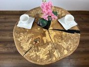 Stolik kawowy LOFT bukowy, Gruby blat, Metalowa noga, Unikat