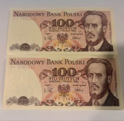 Zestaw 2x banknot 100 zł 1988 Waryński PRL kolekcjonerskie Polska