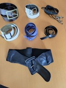 komplet pasków pasek skórzany z klamrą cyrkonie pleciony szeroki