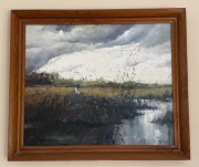 Pejzaż z ptakami - Stanisław Skrzypiński 1993 olej/płótno 75x60 cm