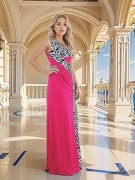 Angel Fashions sukienka suknia na jedno ramię zebra 38 M