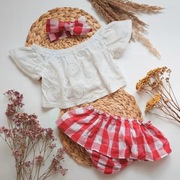 Komplet bluzka hiszpanka bloomersy opaska kratke krata zestaw 86 92 komplet