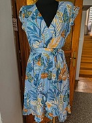 Bluzka sukienka wiskozy w liście rozmiar L falbanki