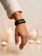 Bransoletka męska LumiBijou – onyks – skóra PU brązowo czarna elegancka