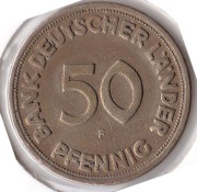 NIEMCY 50 fenigów 1949 F, KM# 104, VF