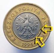 2 ZŁOTE 1994 MONETA [nr 154] DESTRUKT - NIESYMETRYCZNY RDZEŃ