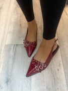 (40) Bordowe czerwone baleriny wieczorowe z odkrytą Piętą, Nowe