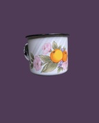 Uroczy, emaliowany kubek PRL 0.35L - owocowo kwiatowy print, NOWY