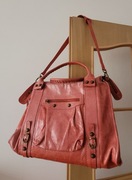 Torba [podróżna], skóra włoska, GENUINE LEATHER, róż, na ramię/ do ręki 