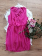 różowa malinowa sukienka Koton 42Xl zdekoltemV bezrekawow elegancka letnia