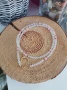 Naszyjnik lunula srebro 925 kamienie kryształ górski kwarc różowy 