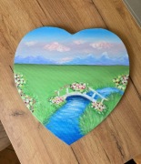 Obraz ręcznie malowany serce wiosenny pejzaż krajobraz kwiaty